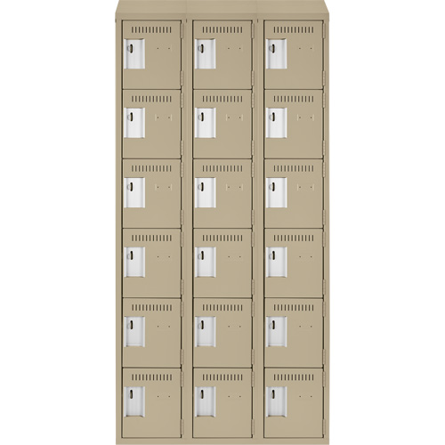 Clean Line Lockerette, 6 -tier, Bank of 3, 36" x 18" x 78", Steel, Beige, Rivet (Assembled) Meunier Outillage Industriel