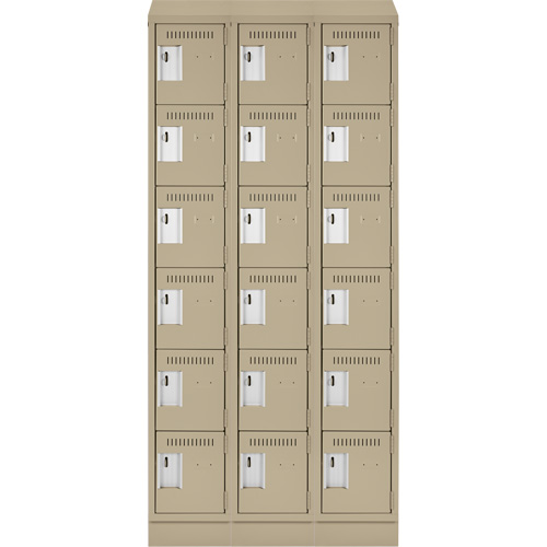 Clean Line Lockerette , 6 -tier, Bank of 3, 36" x 18" x 82", Steel, Beige, Rivet (Assembled) Meunier Outillage Industriel