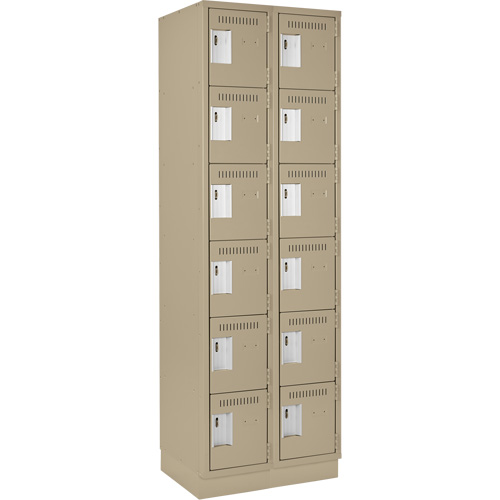 Clean Line Lockerette, 6 -tier, Bank of 2, 24" x 18" x 76", Steel, Beige, Rivet (Assembled) Meunier Outillage Industriel