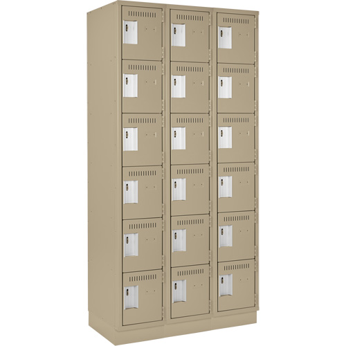 Clean Line Lockerette, 6 -tier, Bank of 3, 36" x 18" x 76", Steel, Beige, Rivet (Assembled) Meunier Outillage Industriel