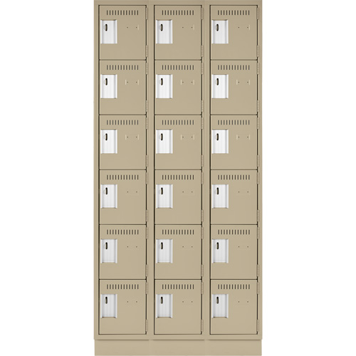 Clean Line Lockerette, 6 -tier, Bank of 3, 36" x 18" x 76", Steel, Beige, Rivet (Assembled) Meunier Outillage Industriel