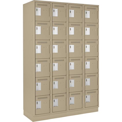 Clean Line Lockerette, 6 -tier, Bank of 4, 48" x 18" x 76", Steel, Beige, Rivet (Assembled) Meunier Outillage Industriel