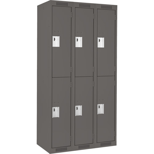 Clean Line Lockers, 2 -tier, Bank of 3, 36" x 18" x 72", Steel, Charcoal, Rivet (Assembled) Meunier Outillage Industriel