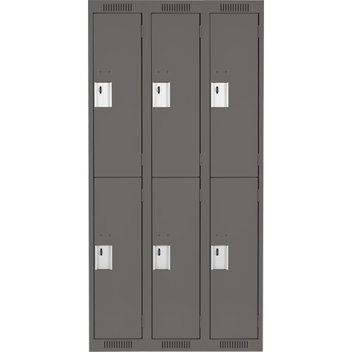 Clean Line Lockers, 2 -tier, Bank of 3, 36" x 18" x 72", Steel, Charcoal, Rivet (Assembled) Meunier Outillage Industriel
