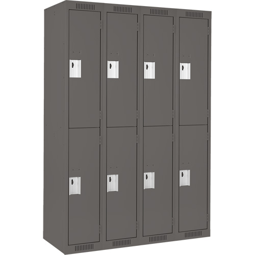 Clean Line Lockers, 2 -tier, Bank of 4, 48" x 18" x 72", Steel, Charcoal, Rivet (Assembled) Meunier Outillage Industriel
