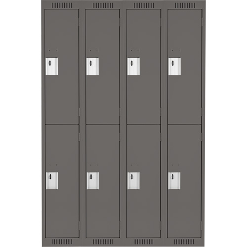 Clean Line Lockers, 2 -tier, Bank of 4, 48" x 18" x 72", Steel, Charcoal, Rivet (Assembled) Meunier Outillage Industriel