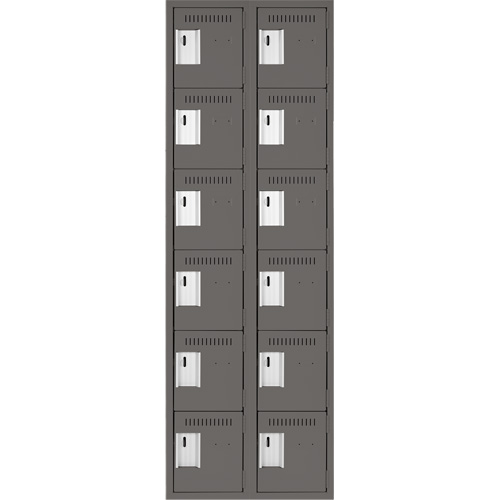 Clean Line Lockerette, 6 -tier, Bank of 2, 24" x 18" x 72", Steel, Charcoal, Rivet (Assembled) Meunier Outillage Industriel