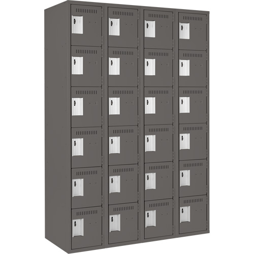 Clean Line Lockerette, 6 -tier, Bank of 4, 48" x 18" x 72", Steel, Charcoal, Rivet (Assembled) Meunier Outillage Industriel