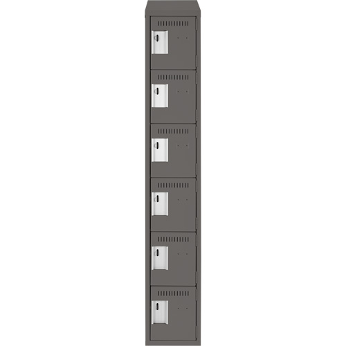 Clean Line Lockerette, 6 -tier, 12" x 18" x 78", Steel, Charcoal, Rivet (Assembled) Meunier Outillage Industriel