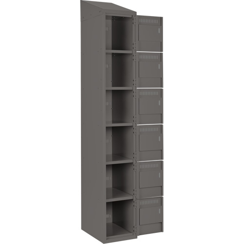 Clean Line Lockerette, 6 -tier, Bank of 4, 48" x 18" x 78", Steel, Charcoal, Rivet (Assembled) Meunier Outillage Industriel