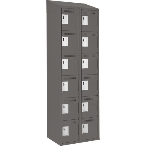 Clean Line Lockerette, 6 -tier, Bank of 2, 24" x 18" x 78", Steel, Charcoal, Rivet (Assembled) Meunier Outillage Industriel