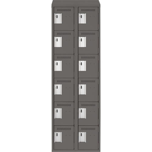 Clean Line Lockerette, 6 -tier, Bank of 2, 24" x 18" x 78", Steel, Charcoal, Rivet (Assembled) Meunier Outillage Industriel