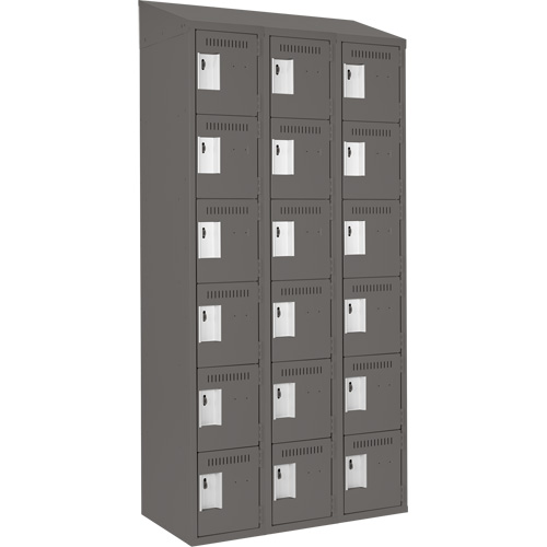 Clean Line Lockerette, 6 -tier, Bank of 3, 36" x 18" x 78", Steel, Charcoal, Rivet (Assembled) Meunier Outillage Industriel