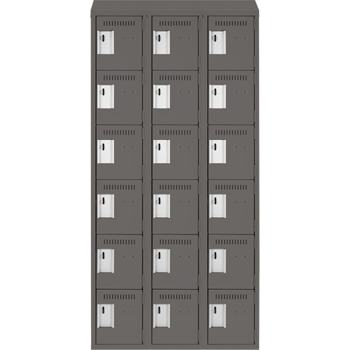 Clean Line Lockerette, 6 -tier, Bank of 3, 36" x 18" x 78", Steel, Charcoal, Rivet (Assembled) Meunier Outillage Industriel