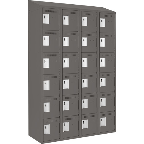 Clean Line Lockerette, 6 -tier, Bank of 4, 48" x 18" x 78", Steel, Charcoal, Rivet (Assembled) Meunier Outillage Industriel