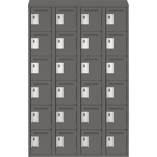 Clean Line Lockerette, 6 -tier, Bank of 4, 48" x 18" x 78", Steel, Charcoal, Rivet (Assembled) Meunier Outillage Industriel