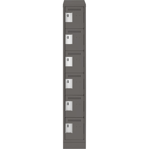 Clean Line Lockerette, 6 -tier, 12" x 18" x 82", Steel, Charcoal, Rivet (Assembled) Meunier Outillage Industriel