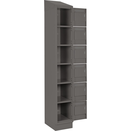 Clean Line Lockerette, 6 -tier, Bank of 3, 36" x 18" x 82", Steel, Charcoal, Rivet (Assembled) Meunier Outillage Industriel