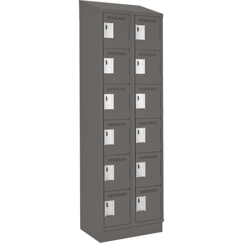 Clean Line Lockerette, 6 -tier, Bank of 2, 24" x 18" x 82", Steel, Charcoal, Rivet (Assembled) Meunier Outillage Industriel