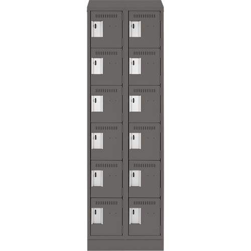 Clean Line Lockerette, 6 -tier, Bank of 2, 24" x 18" x 82", Steel, Charcoal, Rivet (Assembled) Meunier Outillage Industriel