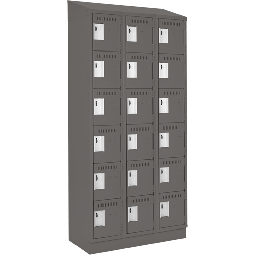 Clean Line Lockerette, 6 -tier, Bank of 3, 36" x 18" x 82", Steel, Charcoal, Rivet (Assembled) Meunier Outillage Industriel