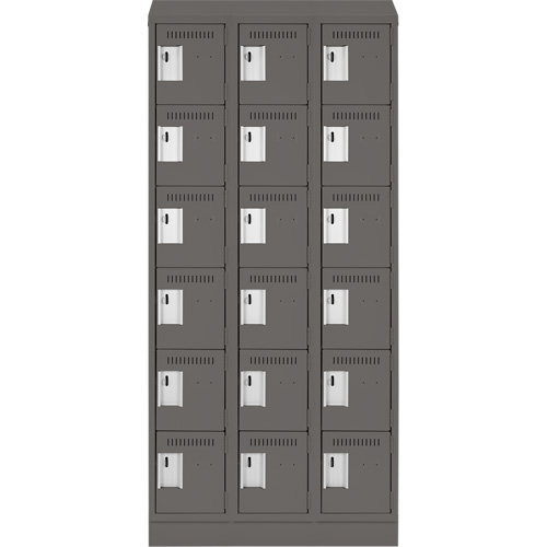 Clean Line Lockerette, 6 -tier, Bank of 3, 36" x 18" x 82", Steel, Charcoal, Rivet (Assembled) Meunier Outillage Industriel