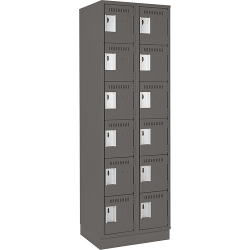 Clean Line Lockerette, 6 -tier, Bank of 2, 24" x 18" x 76", Steel, Charcoal, Rivet (Assembled) Meunier Outillage Industriel