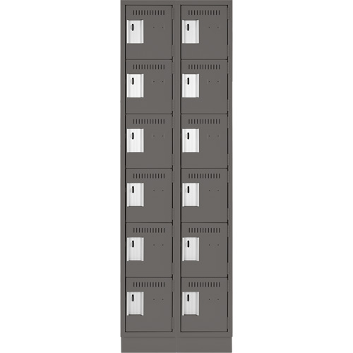 Clean Line Lockerette, 6 -tier, Bank of 2, 24" x 18" x 76", Steel, Charcoal, Rivet (Assembled) Meunier Outillage Industriel