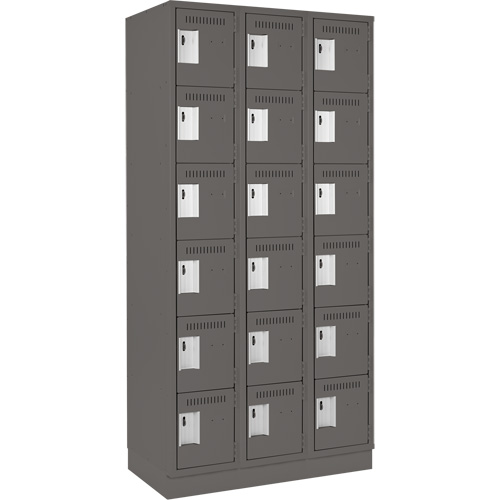Clean Line Lockerette, 6 -tier, Bank of 3, 36" x 18" x 76", Steel, Charcoal, Rivet (Assembled) Meunier Outillage Industriel