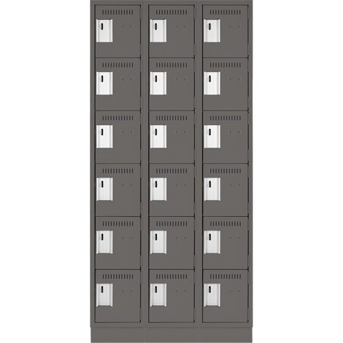 Clean Line Lockerette, 6 -tier, Bank of 3, 36" x 18" x 76", Steel, Charcoal, Rivet (Assembled) Meunier Outillage Industriel
