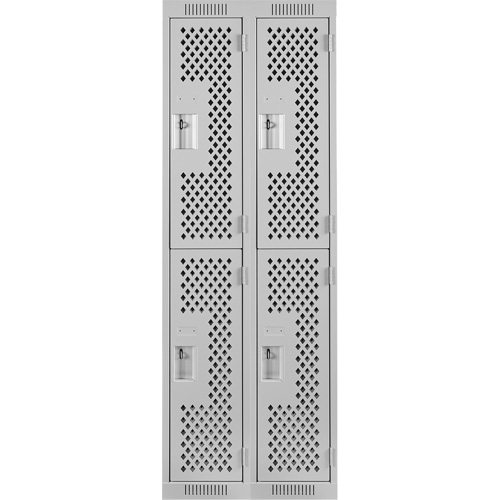 Clean Line Lockers, 2 -tier, Bank of 2, 24" x 15" x 72", Steel, Grey, Rivet (Assembled), Perforated Meunier Outillage Industriel