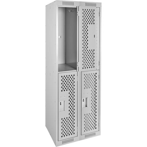 Clean Line Lockers, 2 -tier, Bank of 2, 24" x 15" x 72", Steel, Grey, Rivet (Assembled), Perforated Meunier Outillage Industriel