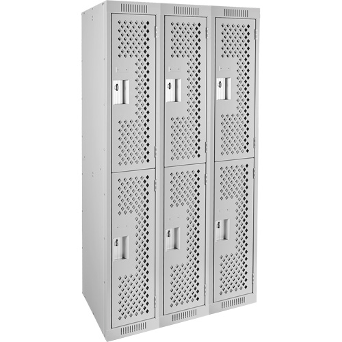 Clean Line Lockers, 2 -tier, Bank of 3, 36" x 15" x 72", Steel, Grey, Rivet (Assembled), Perforated Meunier Outillage Industriel