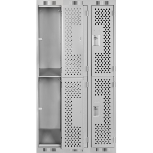 Clean Line Lockers, 2 -tier, Bank of 3, 36" x 15" x 72", Steel, Grey, Rivet (Assembled), Perforated Meunier Outillage Industriel
