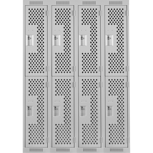Clean Line Lockers, 2 -tier, Bank of 4, 48" x 15" x 72", Steel, Grey, Rivet (Assembled), Perforated Meunier Outillage Industriel