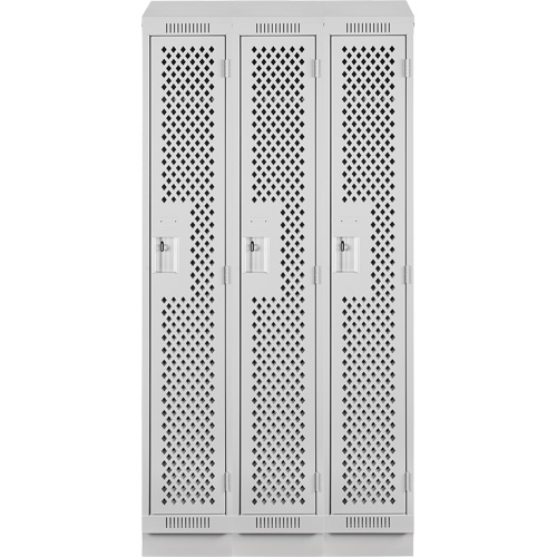 Clean Line Lockers, Bank of 3, 36" x 18" x 82", Steel, Grey, Rivet (Assembled), Perforated Meunier Outillage Industriel