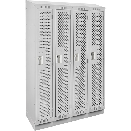 Clean Line Lockers, Bank of 4, 48" x 18" x 82", Steel, Grey, Rivet (Assembled), Perforated Meunier Outillage Industriel