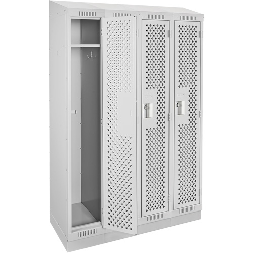 Clean Line Lockers, Bank of 4, 48" x 18" x 82", Steel, Grey, Rivet (Assembled), Perforated Meunier Outillage Industriel