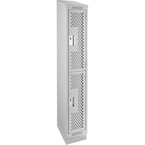 Clean Line Lockers, 2 -tier, 12" x 15" x 82", Steel, Grey, Rivet (Assembled), Perforated Meunier Outillage Industriel