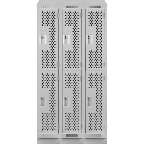 Casiers Clean Line, 2 niveaux, Bloc de 3, 36" x 15" x 82", Acier, Gris, Rivet (assembl&eacute;), Perfor&eacute; Meunier Outillage Industriel