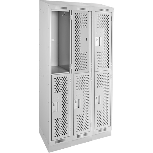 Casiers Clean Line, 2 niveaux, Bloc de 3, 36" x 15" x 82", Acier, Gris, Rivet (assembl&eacute;), Perfor&eacute; Meunier Outillage Industriel