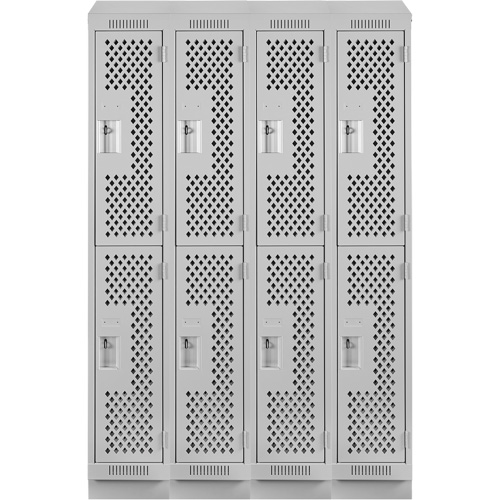Clean Line Lockers, 2 -tier, Bank of 4, 48" x 15" x 82", Steel, Grey, Rivet (Assembled), Perforated Meunier Outillage Industriel