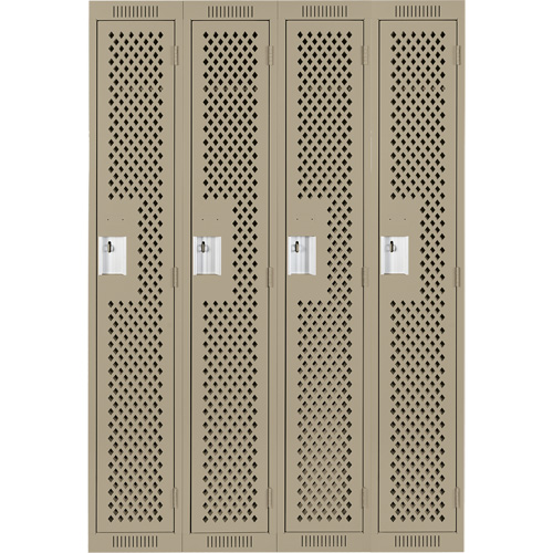 Clean Line Lockers, Bank of 4, 48" x 15" x 72", Steel, Beige, Rivet (Assembled), Perforated Meunier Outillage Industriel