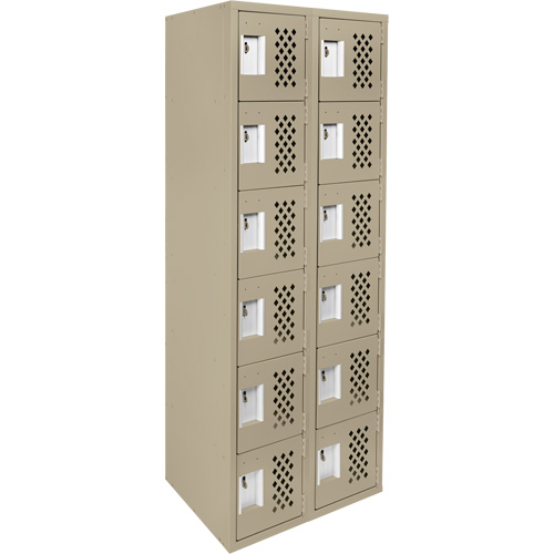 Assembled Lockerettes Clean Line Perforated Economy Lockers, 6 -tier, Bank of 2, 18" x 72" x 12", Steel Meunier Outillage Industriel