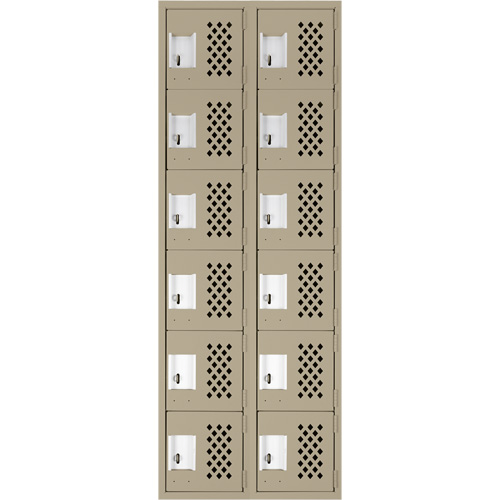 Assembled Lockerettes Clean Line Perforated Economy Lockers, 6 -tier, Bank of 2, 18" x 72" x 12", Steel Meunier Outillage Industriel