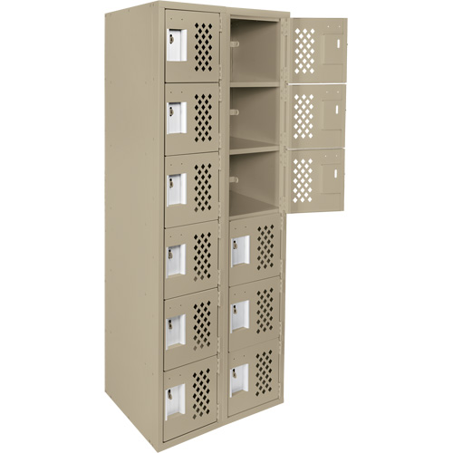 Assembled Lockerettes Clean Line Perforated Economy Lockers, 6 -tier, Bank of 2, 18" x 72" x 12", Steel Meunier Outillage Industriel