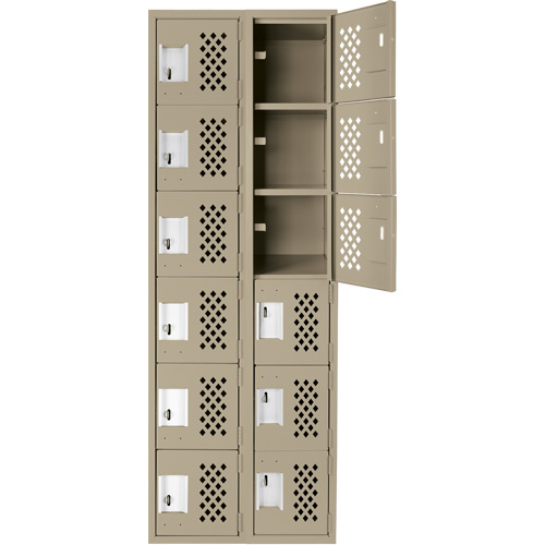 Assembled Lockerettes Clean Line Perforated Economy Lockers, 6 -tier, Bank of 2, 18" x 72" x 12", Steel Meunier Outillage Industriel