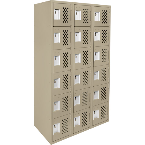 Clean-Line Perforated Lockerette, 6 -tier, Bank of 3, 12" x 72" x 12", Steel Meunier Outillage Industriel