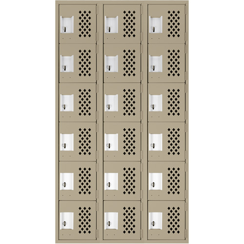 Clean-Line Perforated Lockerette, 6 -tier, Bank of 3, 12" x 72" x 12", Steel Meunier Outillage Industriel