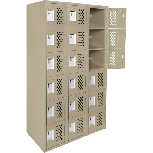 Clean-Line Perforated Lockerette, 6 -tier, Bank of 3, 12" x 72" x 12", Steel Meunier Outillage Industriel